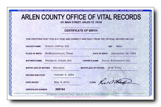 Fake Birth Certificate with an embossed seal template #2