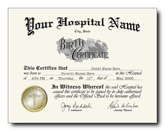 Fake Birth Certificate with raised gold seal template #1